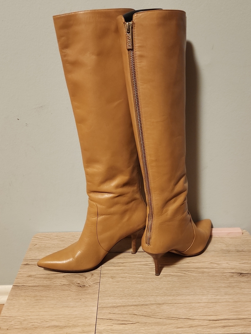 Michael Kors Tan Leather Knee-High Pointed-Toe Boots